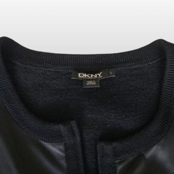 DKNY Black Leather and Knit Jacket L EUC - Picture 7 of 7